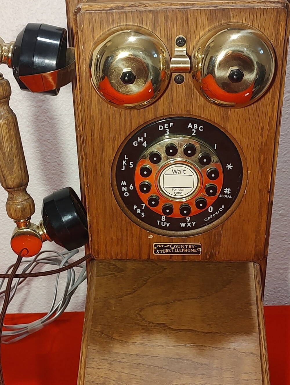 The Country Store Telephone Vintage Style Wooden Wall Phone with Rotary Dial